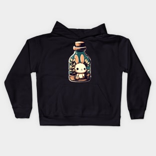 Kawaii bunny in a bottle plant garden Kids Hoodie